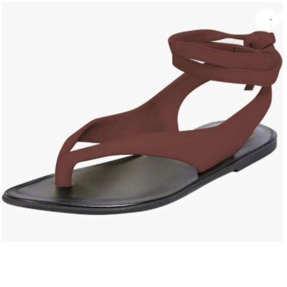 FOWT Wine Red Round Toe Lace up Strappy Flats Casual Flip Flop Shoes